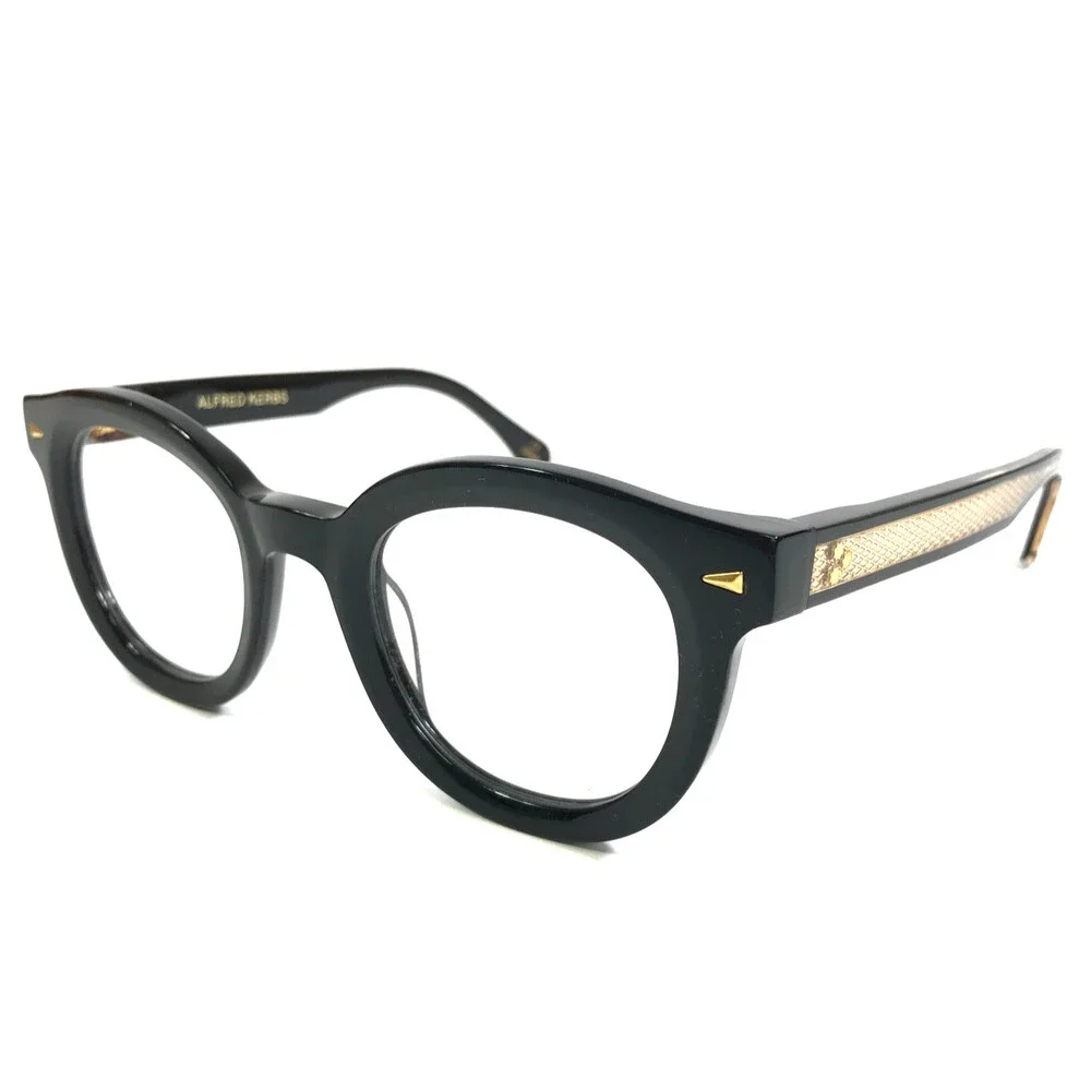 Alfred Kerbs Eyeglasses Frames RICHARD BK Shiny Black Gold Round 48-25-140